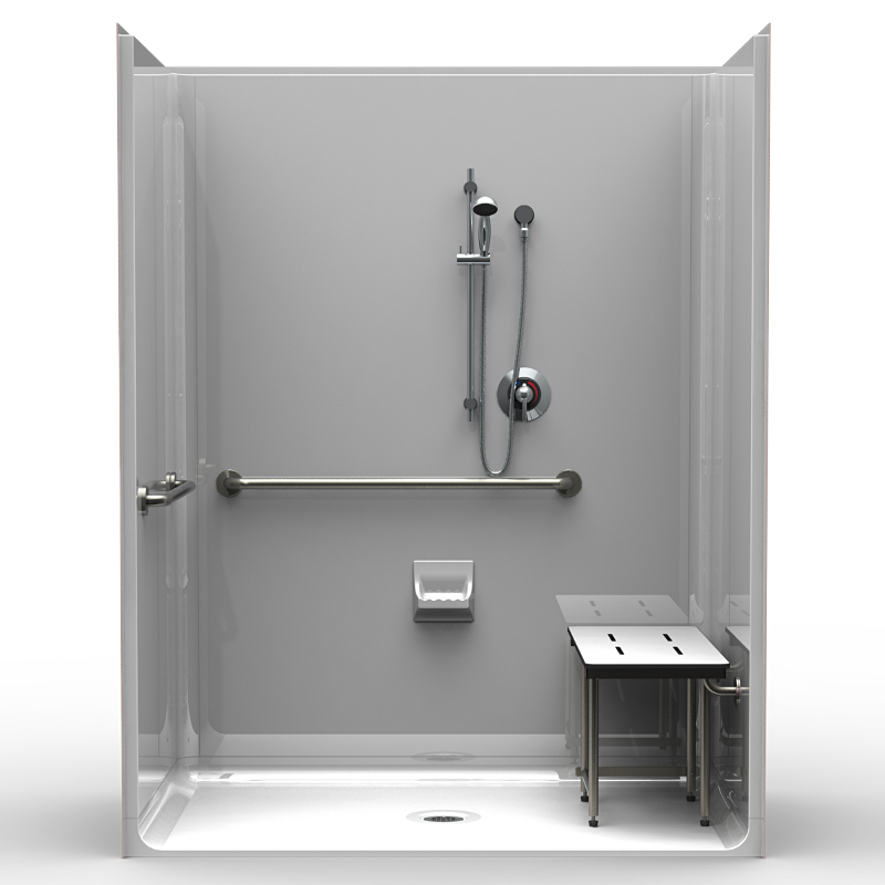 4LSS6331A75T ADA Roll-In Shower - Four Piece 63x31 - Smooth Wall Look